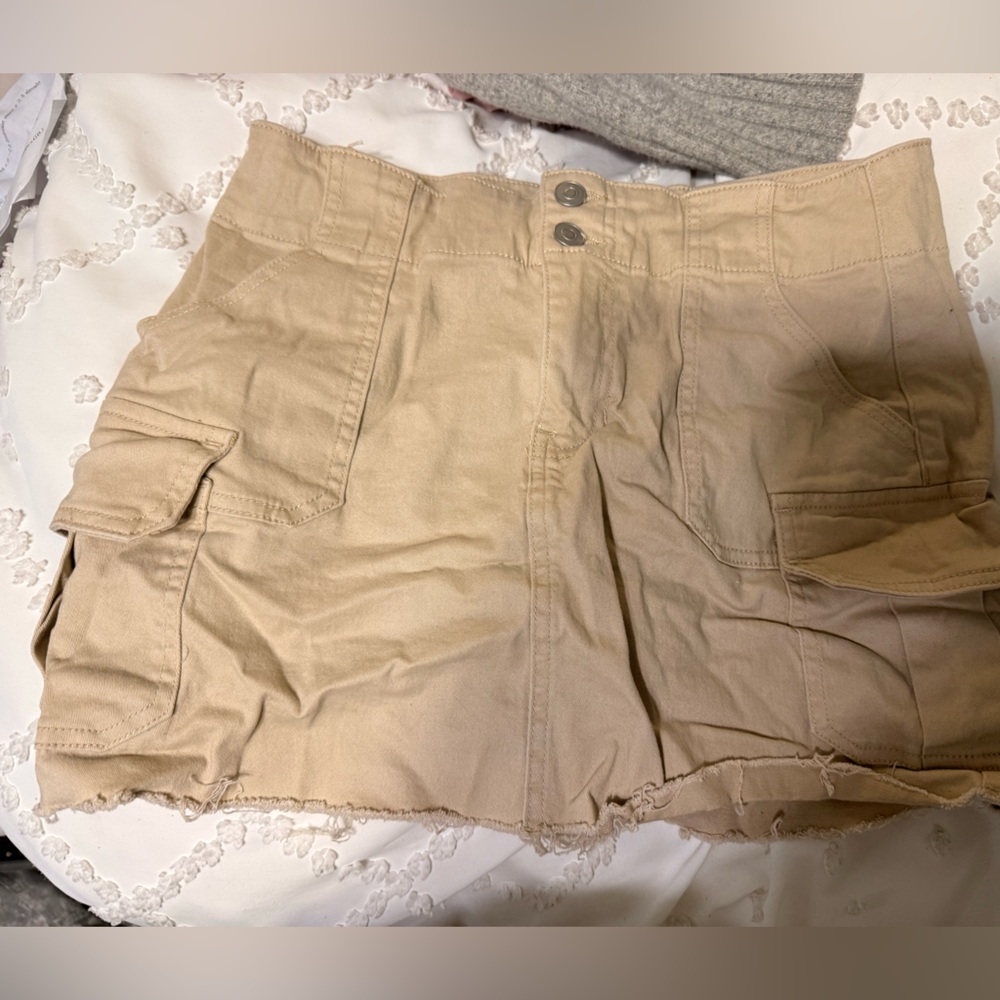 Tan Frayed Hem Skirt